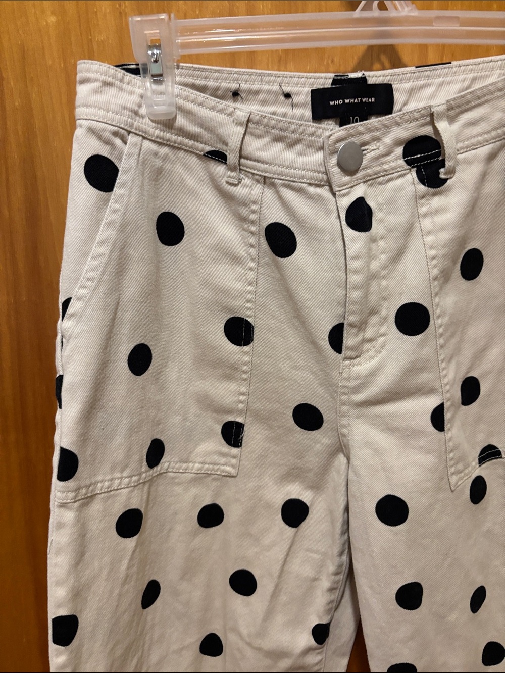Who What Wear Cream Wide-Leg Pants with Black Polka Dots - Picture 3 of 6